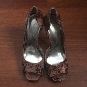 Jessica Simpson copper rose gold heels square toe